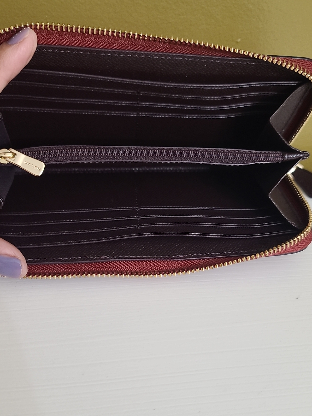 COACH Pink & Burgundy Zip-Around Leather Wallet - Picture 7 of 8